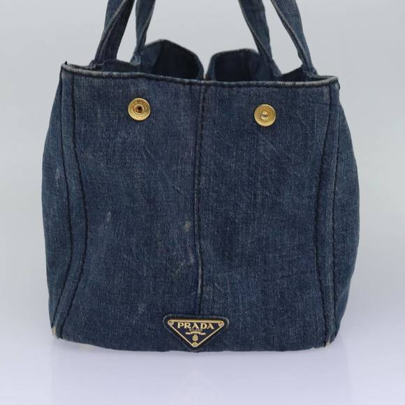 PRADA Canapa PM Hand Bag Denim Blue Auth 83344 - Picture 3 of 16